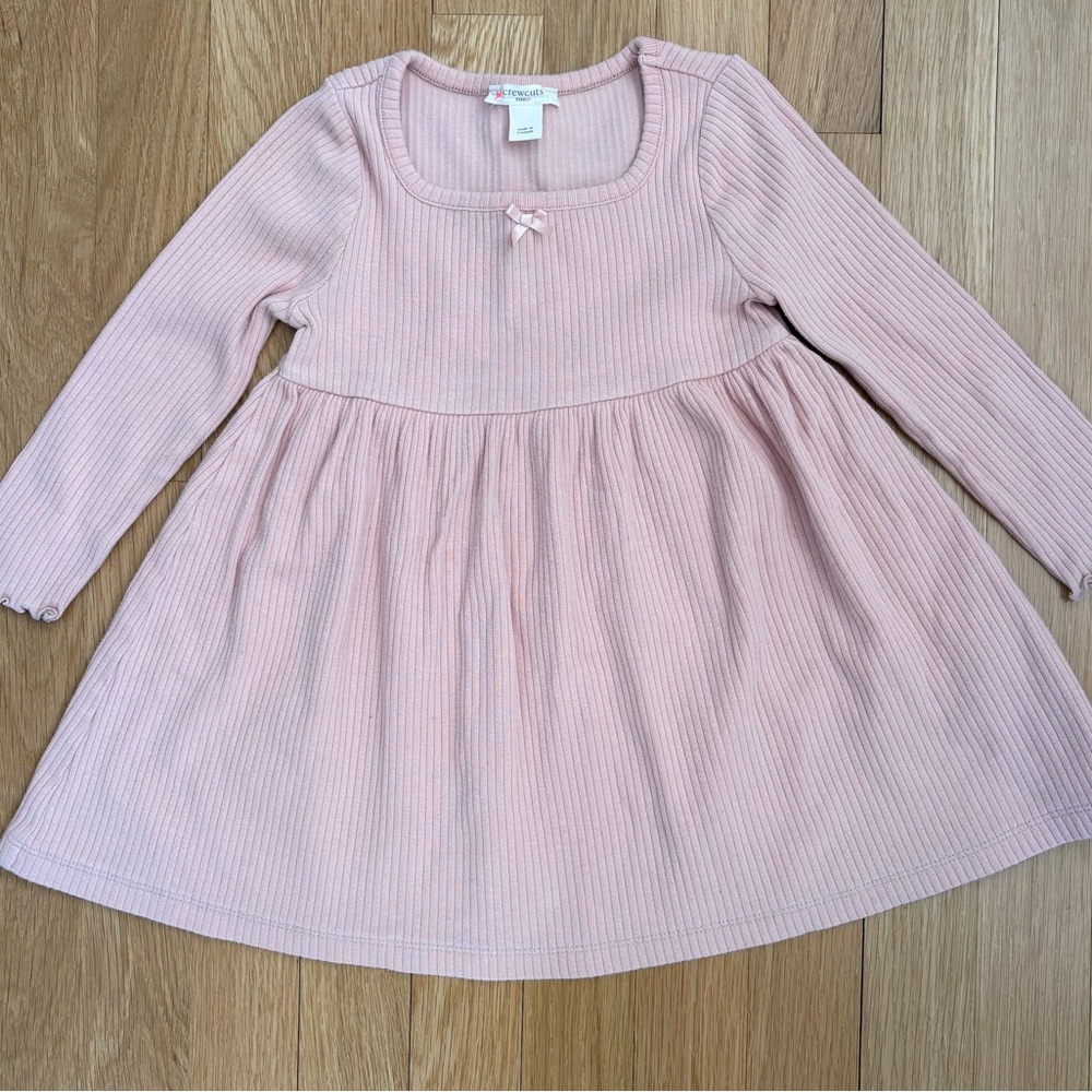 Crewcuts Blush Pink Ribbed Dress with Bow Detail